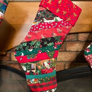 Handmade strip quilt Christmas stocking